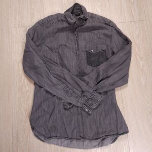 The Kooples Denim Western Pearl Snap Shirt Mens Small Gray Faded Fitted